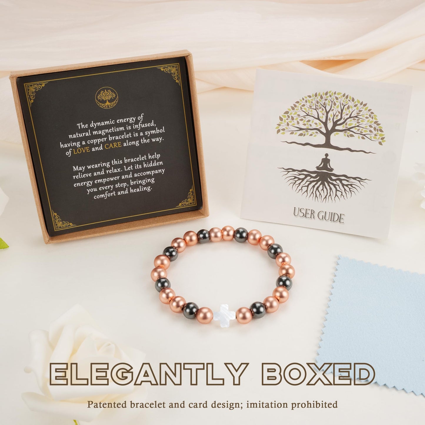 PEALICIOUS Copper Bracelet for Women and Men, 8MM Cross Copper Magnetic Bracelets with 3500 Gauss Magnetic Bead as Christian Jewelry for Mom, Cooper Hematite Jewelry as Mother Day Gift for Parents