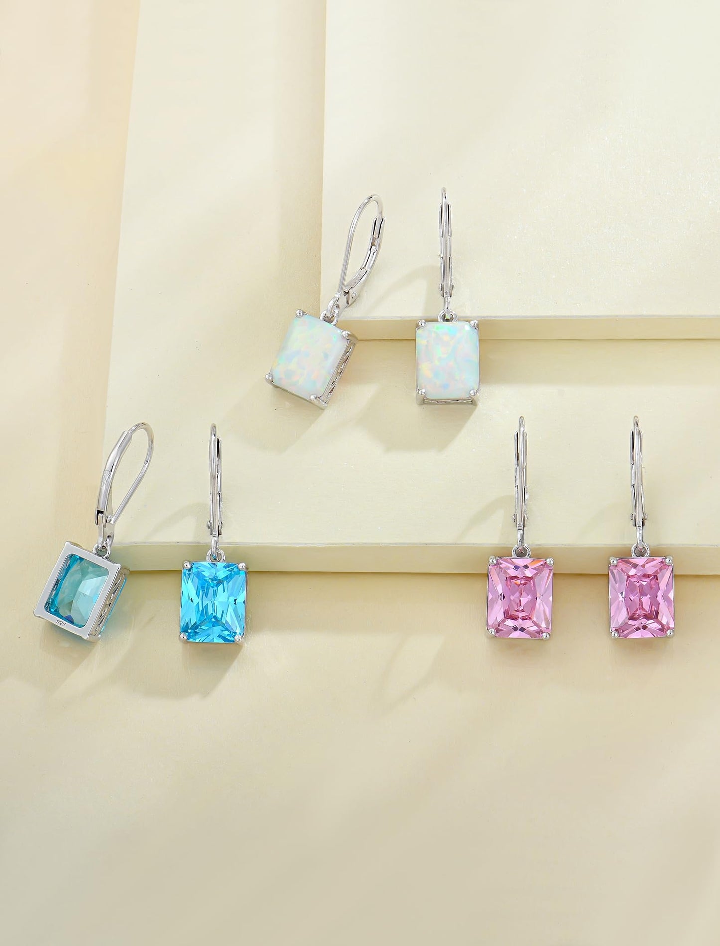 YL Solitaire Dangle Drop Earrings 925 Sterling Silver Leverback Earrings 8X10MM Square Created Opal Jewelry