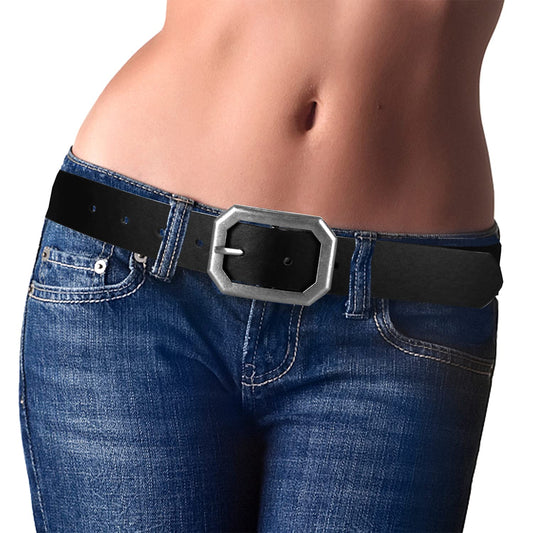 Ssumday Womens Girl Female Ladies Reversible Faux Leather Black Coffee Belts for Jeans Pants with Vintage Silver Buckle and Plus Size(1-L)