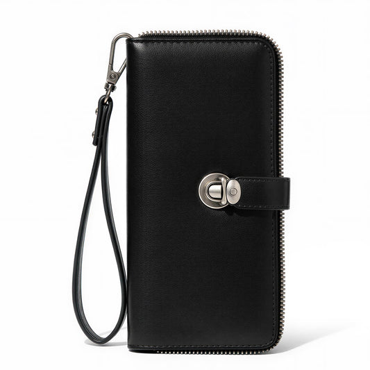 Montana West Black Wallet for Women Large Capacity Wristlet Wallets, Card Cases & Money Organizers Ladies Female Bifold Clutch Wallet Minimalist Credit Card Cash Wallets with ID Window and Latch