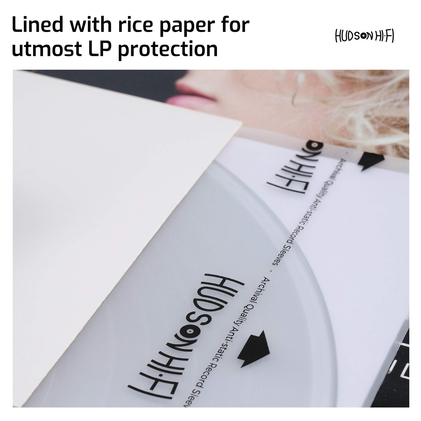Hudson Hi-Fi Anti-Static Vinyl Record Sleeves - Durable Clear Disc Sleeves- Protect Your LP Albums from Scratches, Dust & Dirt - Acid-Free Rice Paper Disc Covers, 100x Inner Sleeves