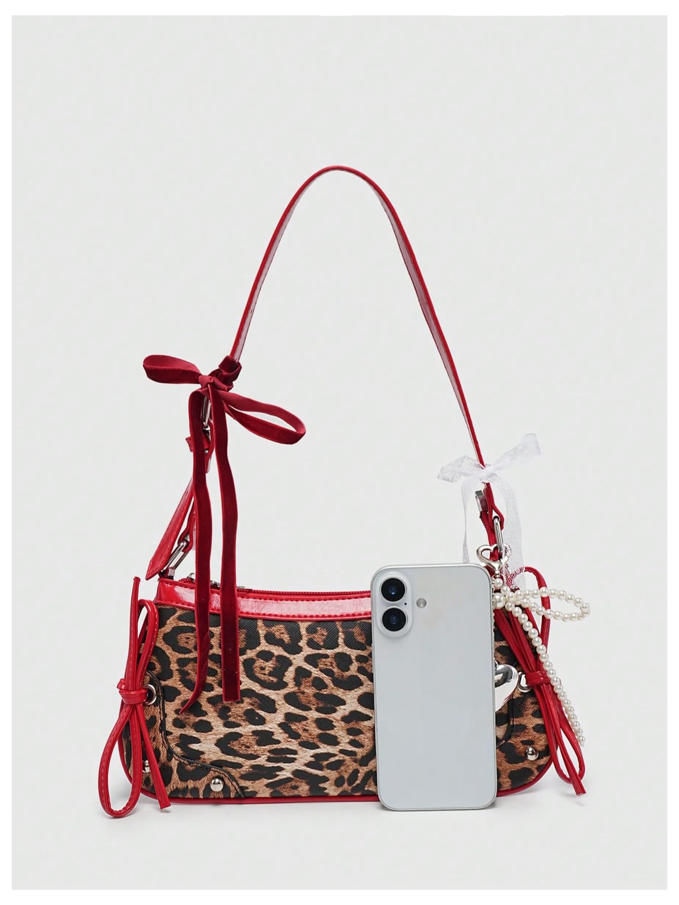 Verdusa Women's Y2K Purse Coquette Bow Tie Vintage Shoulder Bags Lace PU Leather Kawaii Handbag Leopard Print Red One Size
