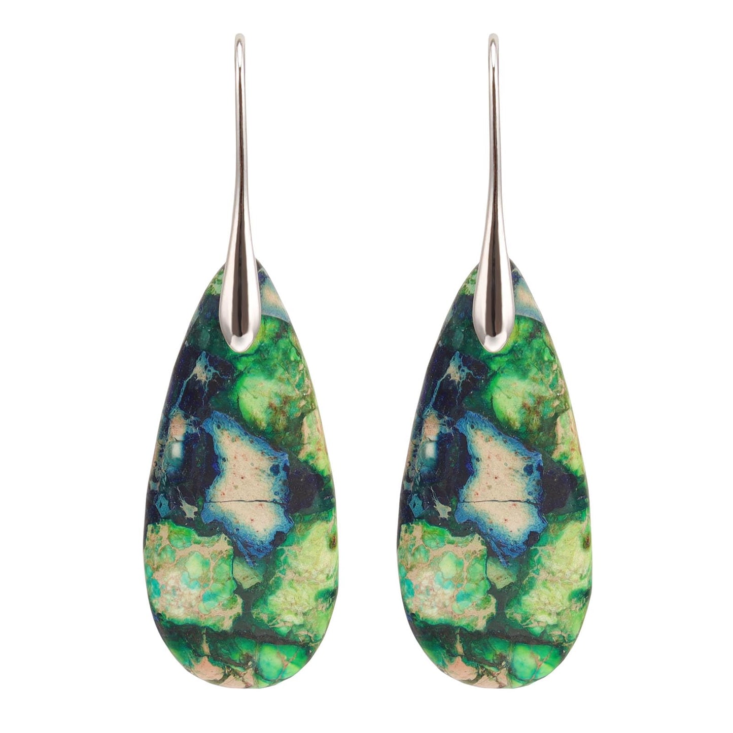 Lettarius Natural Crystal Healing Moon Stone Drop Earrings for Women Sea Sediment Rock Teardrop Birthstone Green Quartz Dangle Silver Plated Jewelry