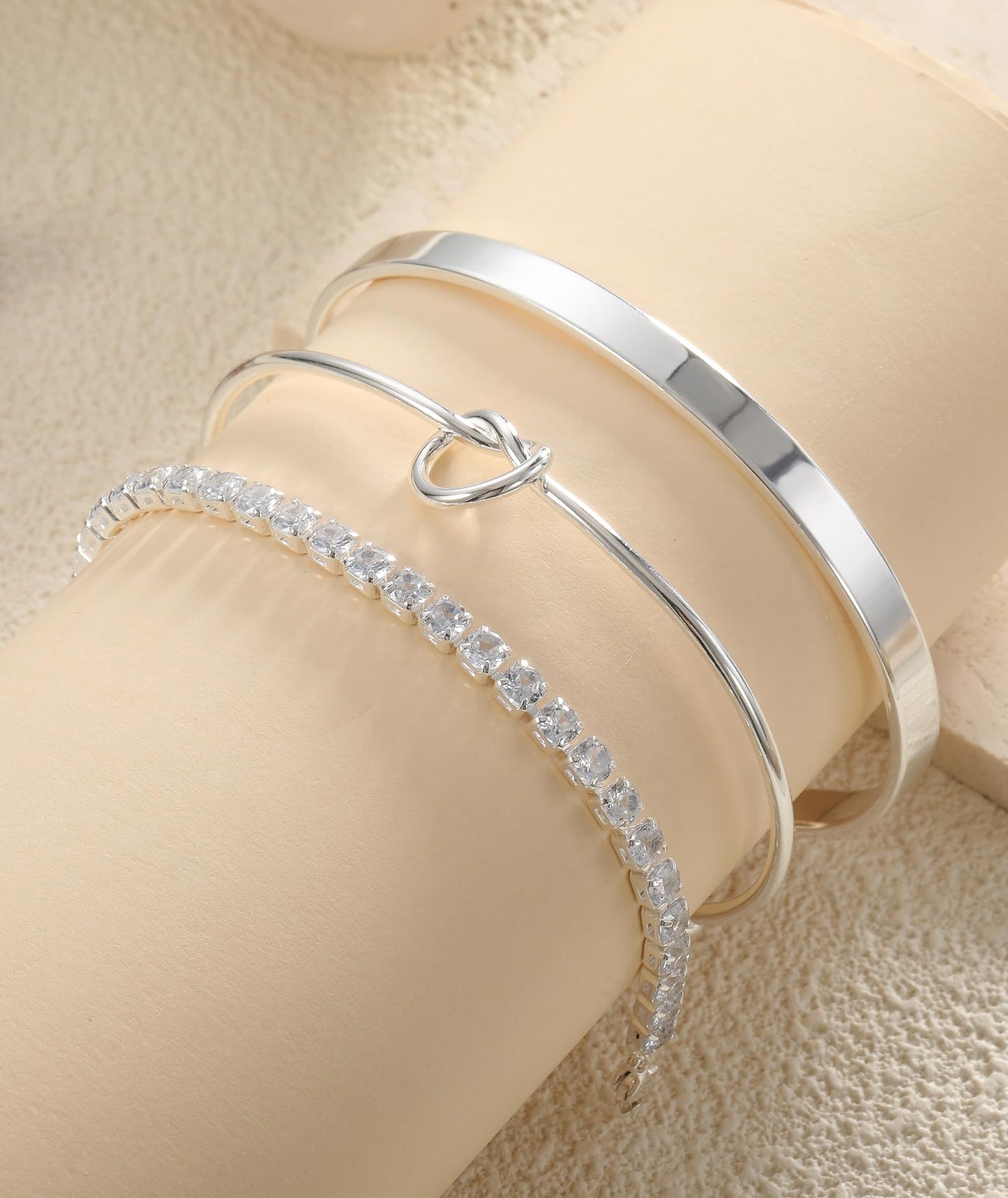 ZOERAY Silver Gold Bangle Bracelets for Women Non Tarnish 14k Gold Plated Stackable Cuff Bracelets for Women Trendy Cubic Zirconia Stainless Steel Chunky Bracelet Stack Set Waterproof Jewelry Gifts