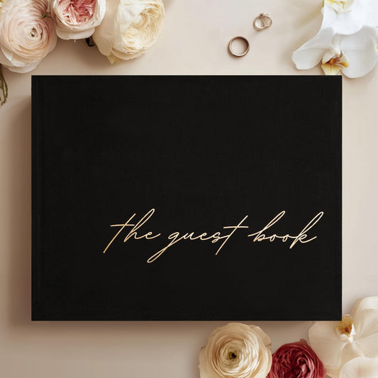 Paperell Wedding Guest Book – Guest Book for Wedding Reception with Linen Hardcover & Gold Foil Embossing – Unlined, No-Bleed Pages – Perfect Keepsake for Sign-Ins & Polaroids - Black