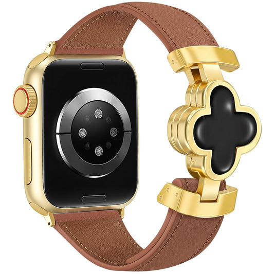MOINSPIRE Designer Slim Leather Bands Compatible with Apple Watch 38mm 40mm 41mm 42mm(S11/10)for Women, Four-Leaf Clover Cute Dressy Magnetic Watch Bands for iwatch Series Ultra/SE11/9/8/7/6/5/4/3/2/1