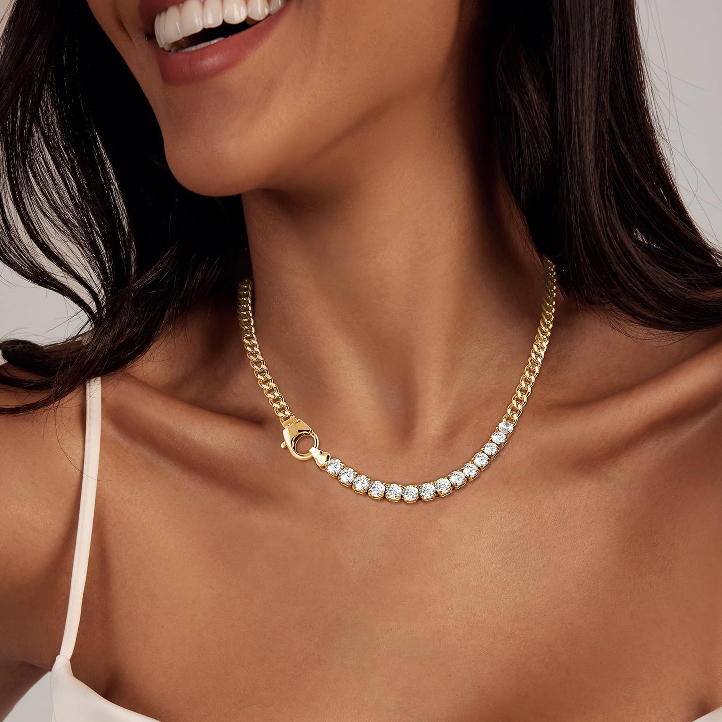 LULII Tennis Necklaces for Women 14K Gold Plated Chunky Cubic Zirconia Choker Cuban Link Chain for Women Jewelry Gifts