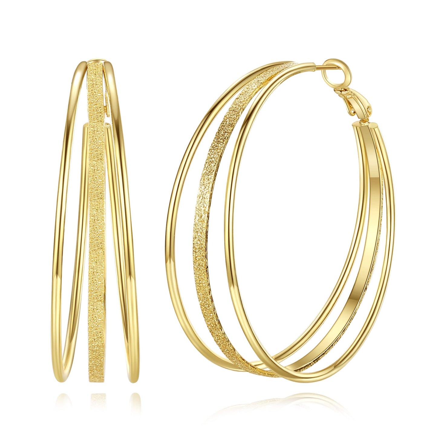 GLOQUAT 14K Gold Plated Large Hoop Earrings for Women Fashion Big Gold Triple Hoops Earrings for One Ear Hole Lightweight and Hypoallergenic Chunky Chic Earring Jewelry Gifts 50mm