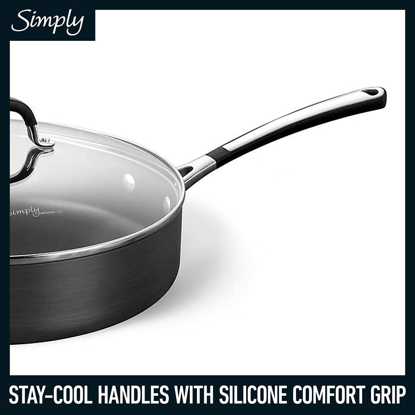 Calphalon 10-Piece Non-Stick Kitchen Cookware Set Black Pots & Pans with Stay-Cool Stainless Steel Handles Hard-Anodized Aluminum for Even Heating
