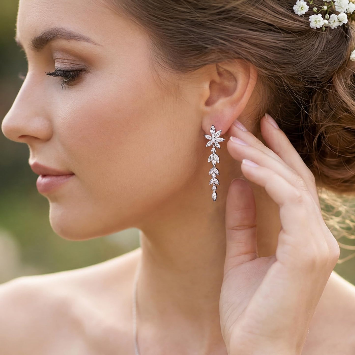 SWEETV Marquise Cubic Zirconia Dangle Earrings for Women, Crystal Wedding Bridal Drop Earrings for Brides Bridesmaids, Chandelier Earrings for Anniversary Prom Jewelry Gift, Silver-Style02