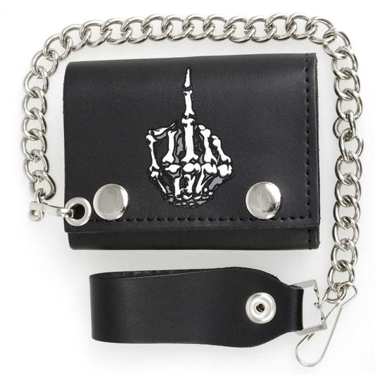 Milwaukee Leather Men's Genuine Leather Tri-Fold Biker Wallet w/Anti-Theft Stainless Steel Chain - 4 Inch