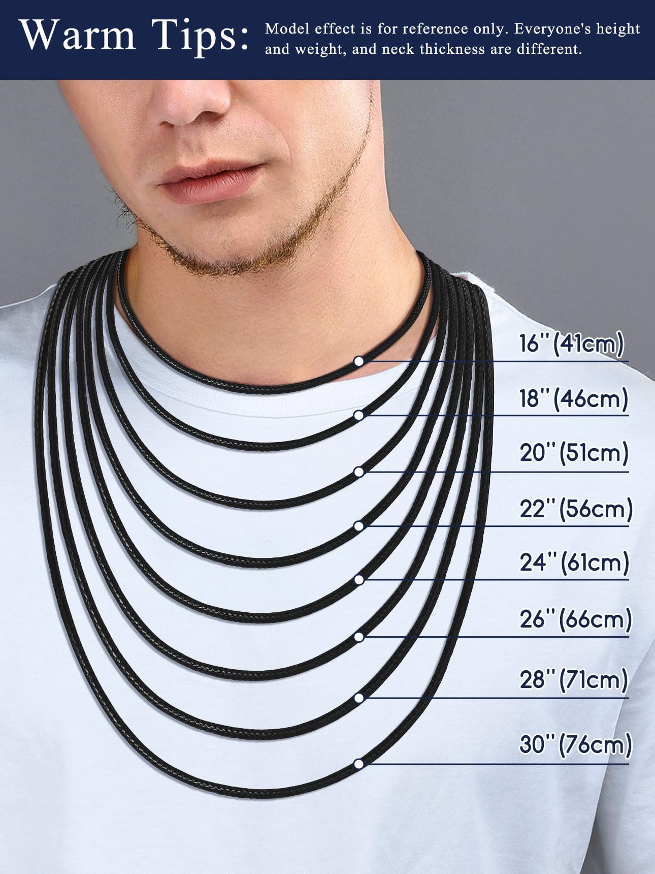 Suplight Waterproof 3mm Woven Wax Rope Chain For Men Women, Black Leather Necklace Cord With Superb Strong Clasp, Breathable Braided Leather Necklace DIY Jewelry For Pendant 18inch