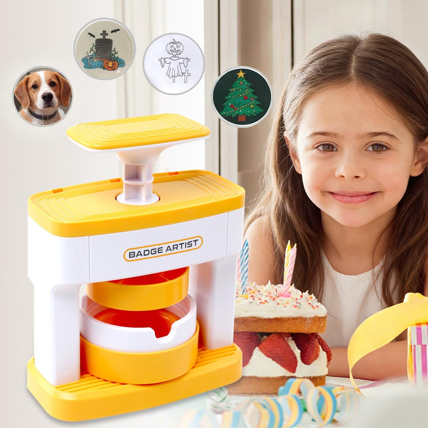Button Maker Machine, 55mm/2.16in Pin Maker with 48pcs Button Parts and 48pcs Random Pictures Ergonomic Handle Buttons Makers for Children Gifts (5.9 x 4.9 x 2.7in)