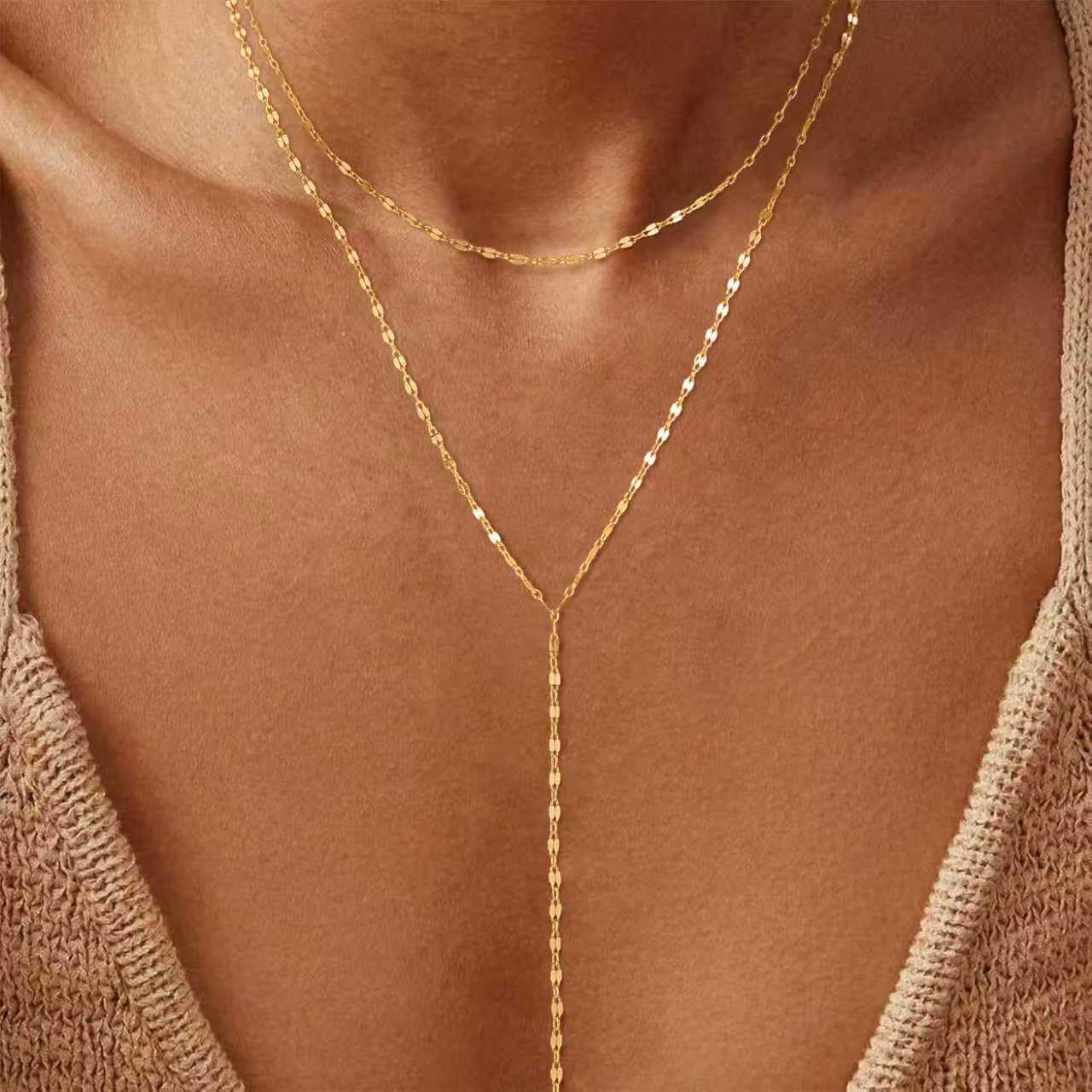 Fglqfam Lariat Necklace for Women, Dainty Long Necklaces, 14k Gold/Silver Plated Y-Shaped Drop Chain Necklace, Simple Layered Necklaces, Trendy Jewelry Gifts