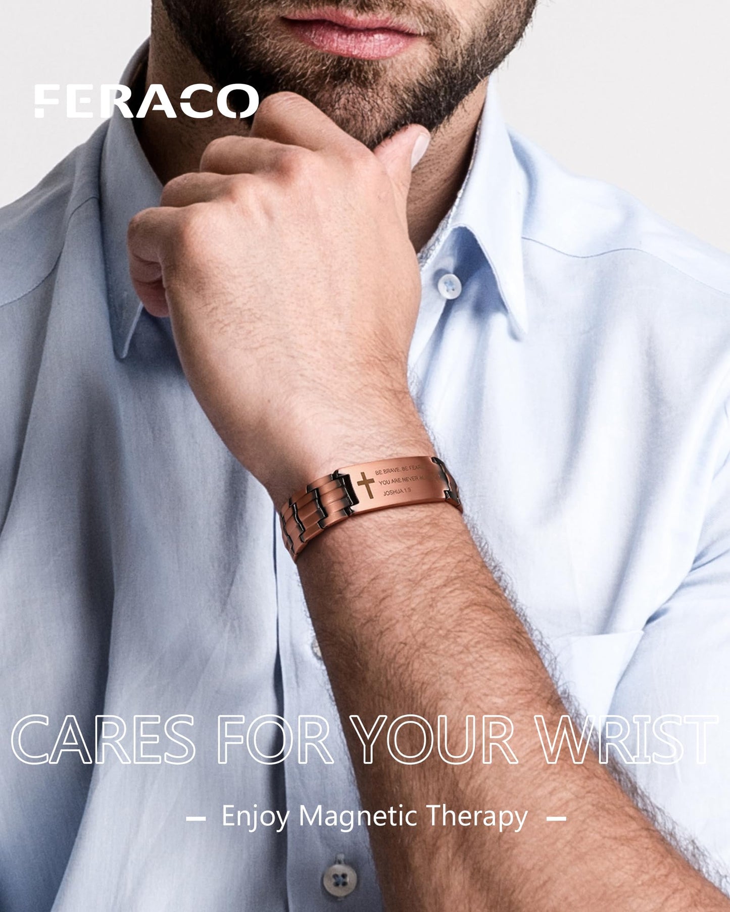 Feraco Copper Cross Bracelet for Men,Magnetic Therapy Cooper Bracelets with Magnets, Men's Christian Jewelry for Anniversary Father's Day