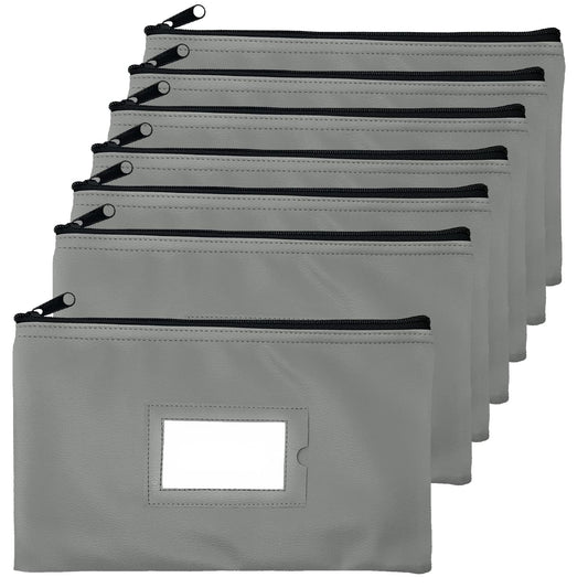 Money Bank Deposit Bag with Zipper | 11x6 inch | Grey | Durable Leatherette Money Cash Coin Check Wallet Pouch for Men & Women with Framed ID Window and Blank Card | by GIDABRAND (7)