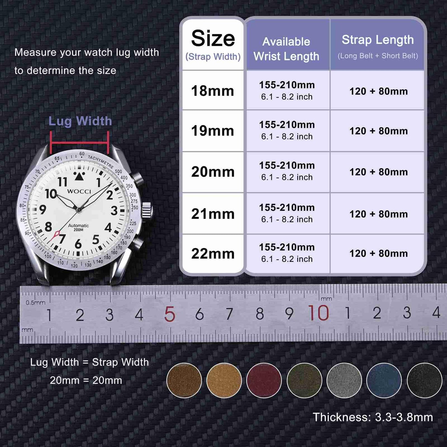 WOCCI 18mm Retro Leather Watch Band for Men and Women, Quick Release Replacement Strap with Black Buckle (Dark Brown)