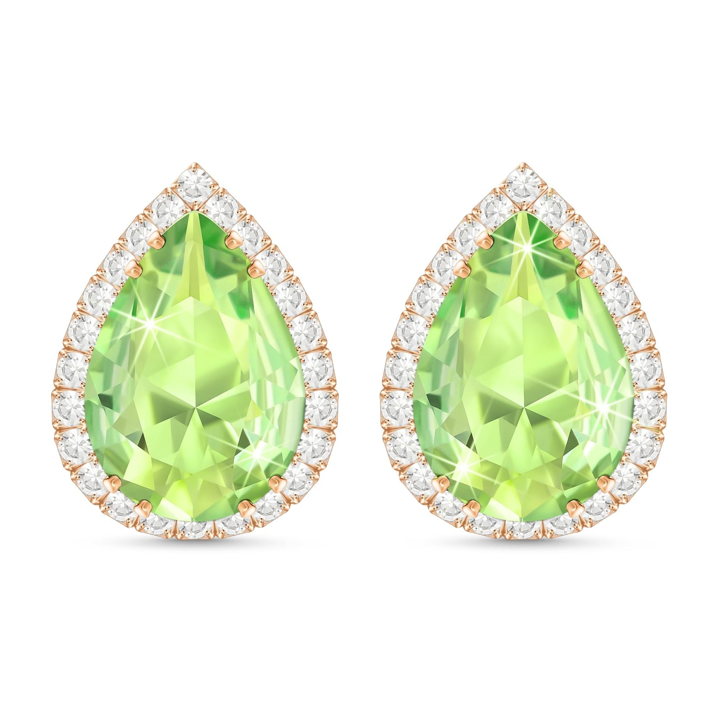 Linawe Green Imitation Diamond Morganite Stud Earrings for Women, Cubic Zirconia Rhinestone Crystal Iridescent Teardrop Earrings Studs Rose Gold, Wedding Bridal Bridesmaid Earrings
