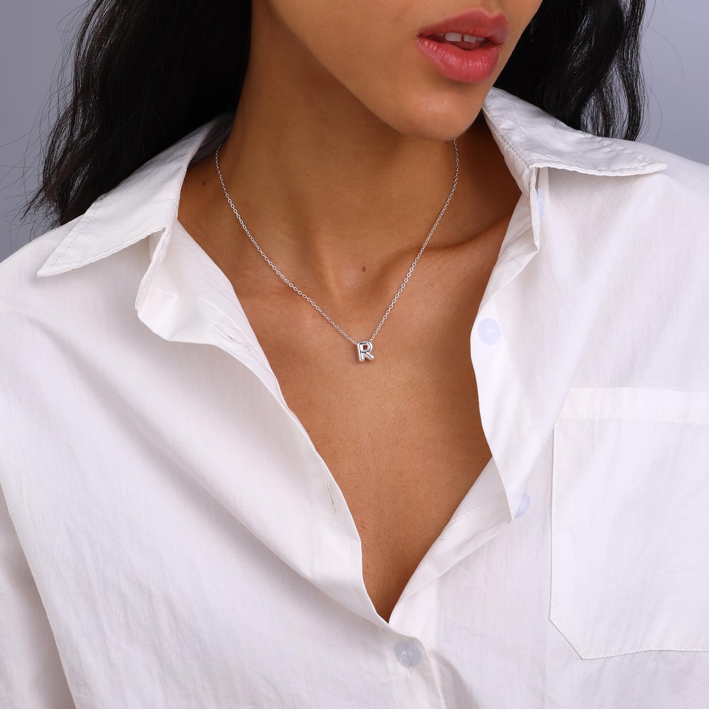 CUEZIY Bubble Silver Letter Necklace Initial Necklaces for Women Dainty Personalized Charm Pendant Name Necklace Cute Non Tarnish Fashion Accessories Teen Gift Trendy Stuff Silver Jewelry Gifts