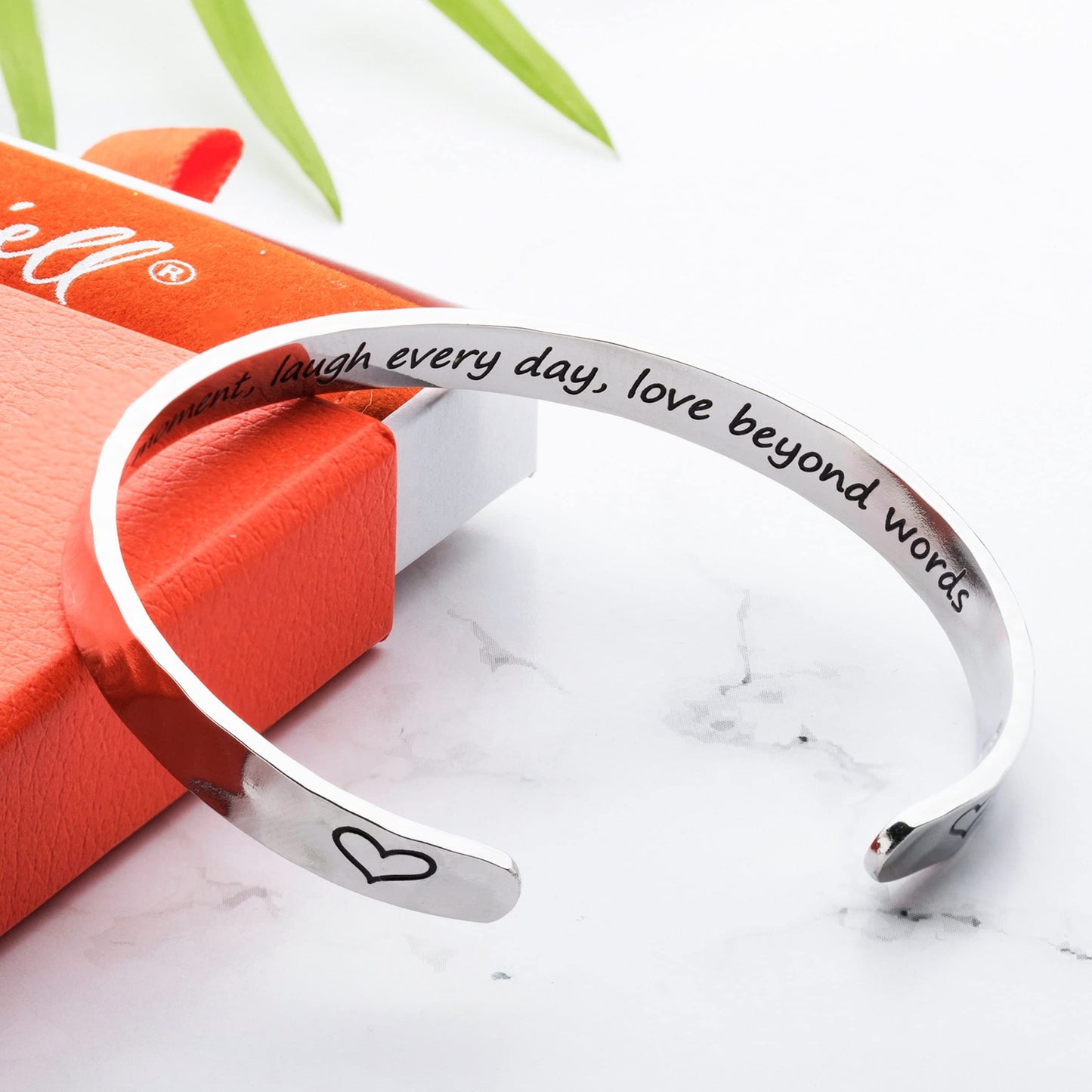 Carviell Stainless Steel Bracelet, Positive Vibes Bangle, Hammered Silver Cuff, Engraved Mantra, Stress Relief Gift for Young Adults Women, Cousin, Sister, Daughter, Niece, Granddaughter