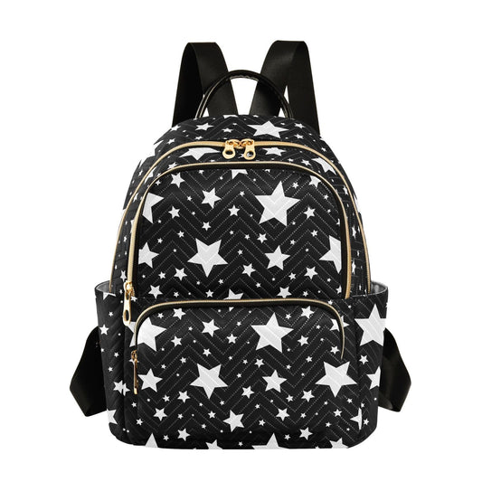 Sletend Mini Backpack Star Black White Fashion Backpack Purse for Women,Handbag Shoulder Bag Casual Daypack, Ladies Gift for College Work (S)