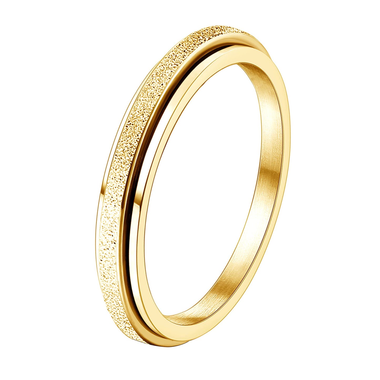 Diamday Fidget Rings for Women Men - 2mm Gold Spinner Stainless Steel Ring for Anxiety Stress Relief Glitter Sandblast Spinning Figit Anxiety Jewelry for Wedding Promise Size 9
