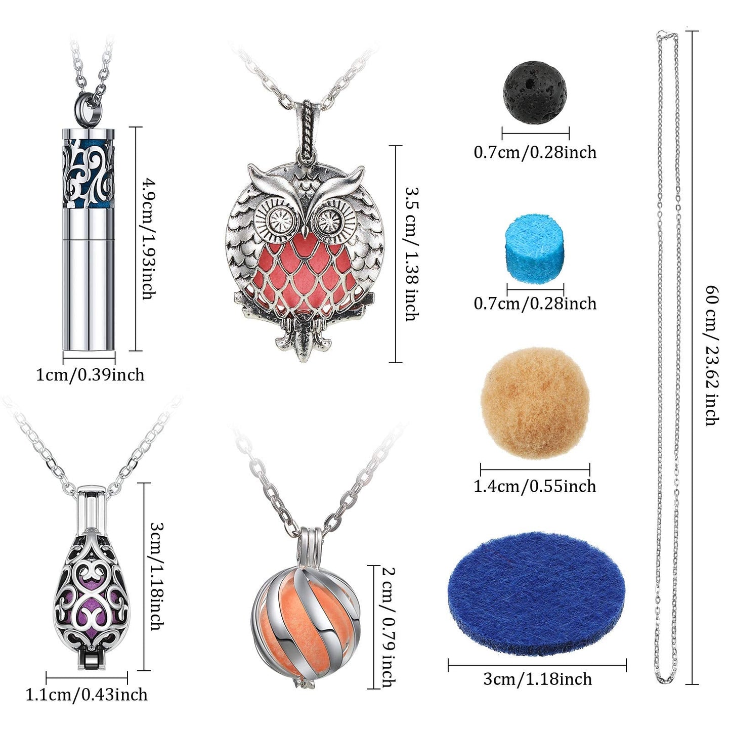 Hicarer 6 Pcs Essential Oil Diffuser Necklace for Women, Aromatherapy Locket Pendant Stainless Steel Scent Necklace with 60 Pieces Refill Pads and Balls for Men Women Jewelry Accessory Birthday Gift