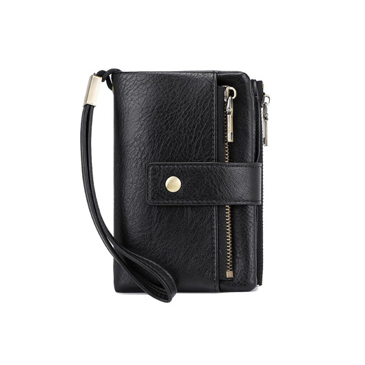 NAWHAOA Womens Wallet Small Leather RFID Blocking Tri-Fold Large Capacity Compact Card Holder With Zipper Coin Pocket 2 ID Window (Black)