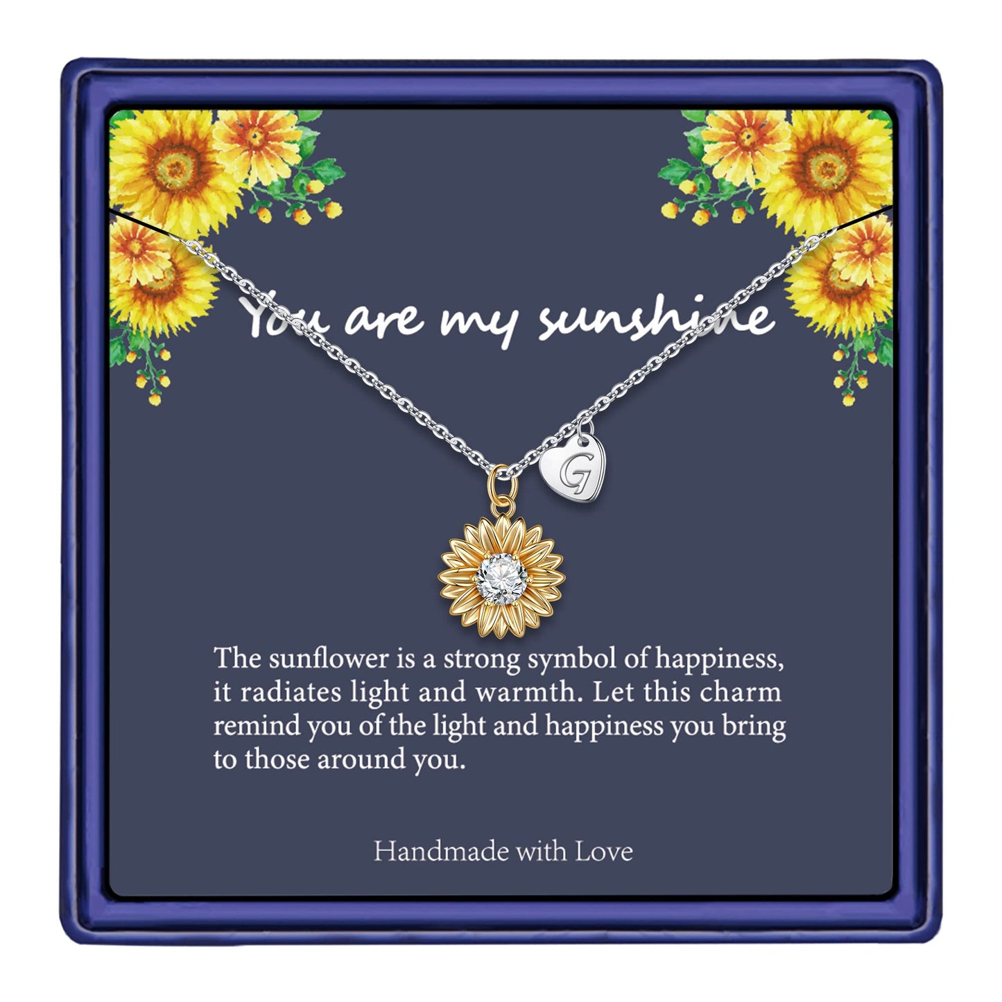 MONOZO Initial Sunflower Necklace for Women Girls, Sunflower Necklace Pendant CZ Heart Letter Initial Necklace You Are My Sunshine Gifts Necklaces for Girls G