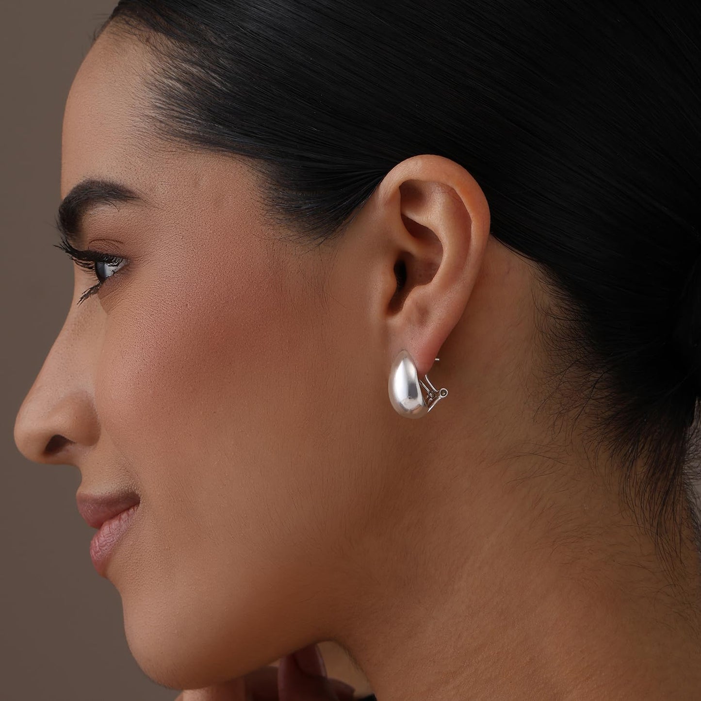 LeCalla 925 Sterling Silver Omega Back Earrings for Women | Classic Teardrop Omega Clip Stud Earring | Women's Piercing Earrings Jewelry for Daily Wear or Special Occasions 18MM