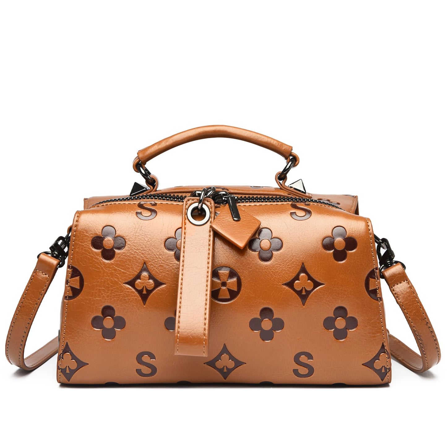 Travistar Crossbody Handbags and Purses Women - Small Retro Embossed Vegan Leather Cross Body Top Handle Handbag Women's Shoulder Bag Trendy Tote Purse Ladies Satchel Bags with Adjustable Strap Brown