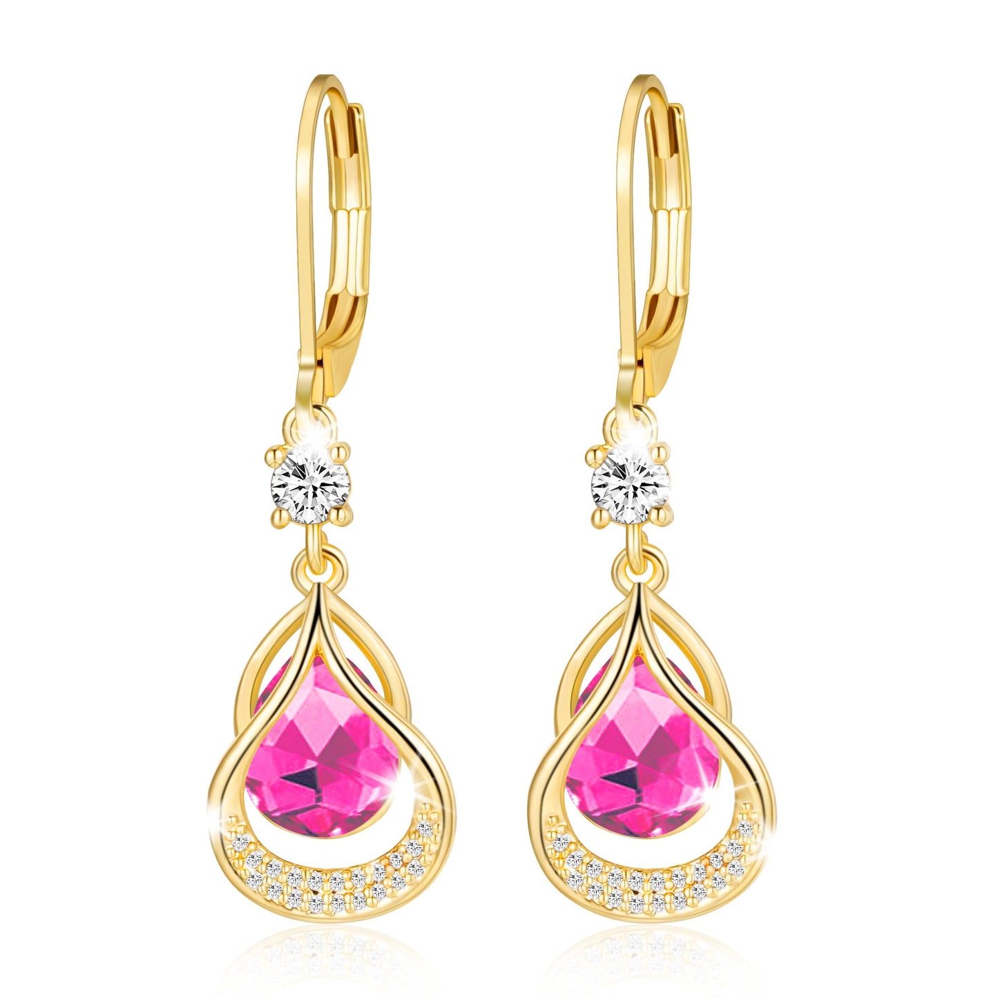 Dangle Trendy Leverback Birthstone Earrings 14K Gold Plated Teardrop Dangle Earrings Jewelry Christmas Birthday Gifts for Women(Gold October)