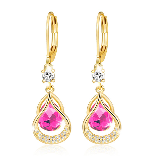 Dangle Trendy Leverback Birthstone Earrings 14K Gold Plated Teardrop Dangle Earrings Jewelry Christmas Birthday Gifts for Women(Gold October)