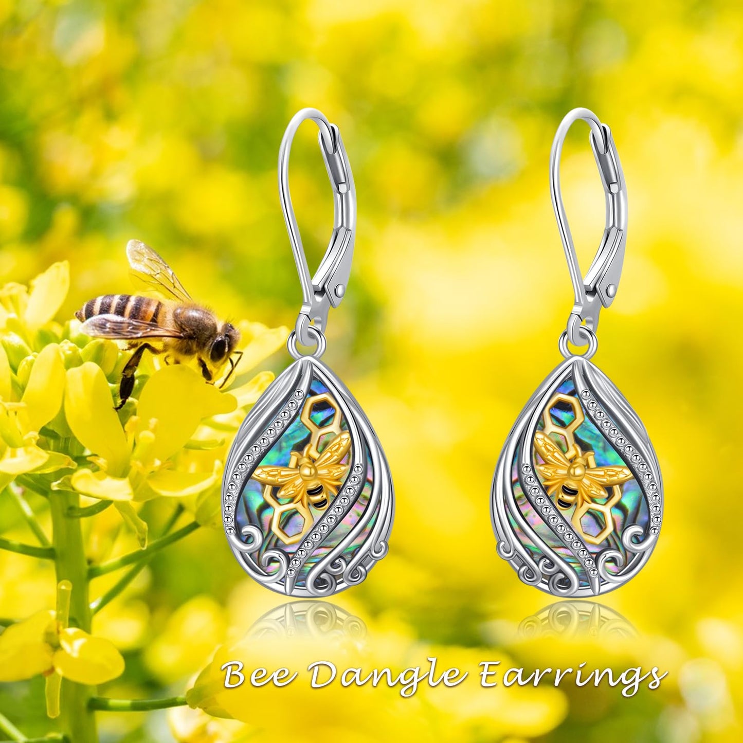 YYmqmq Gold Bee Earrings for Women Sterling Silver Abalone Filigree Dangle Drop Earrings Bee Jewelry Gifts for Girlfriend Mom Mothers Day Gifts