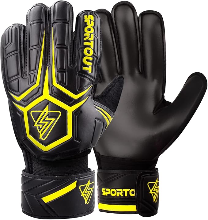 Sportout Goalie Gloves, Goalkeeper Gloves with Finger Protection, Breathable Soccer Goalie Gloves, 4mm Latex, for Kids Youth and Adult