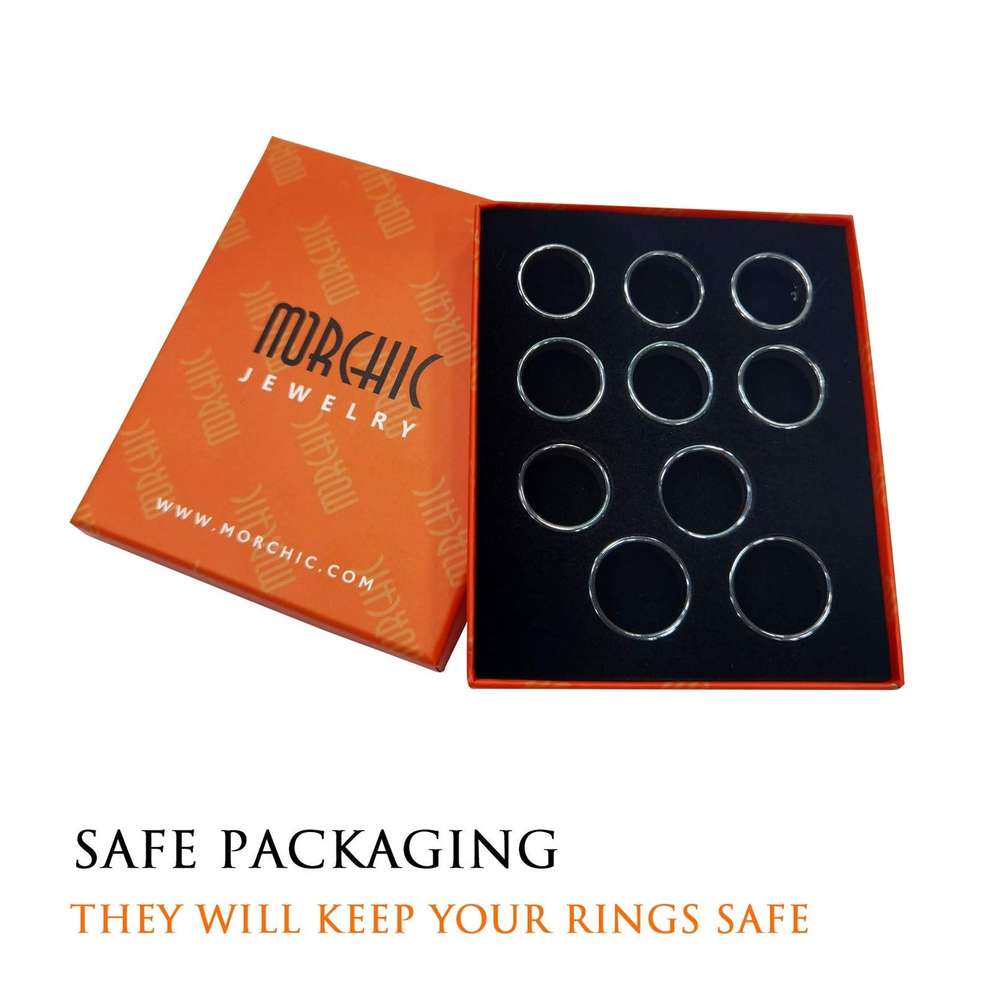 Morchic 10Pcs Pack Magnetic Hematite Stone Rings for Women & Men, Unisex Flat Band Set (6mm Width) - Mixed Sizes 6-12, Chakra Balancing, Polished Gemstone, Gift Ready