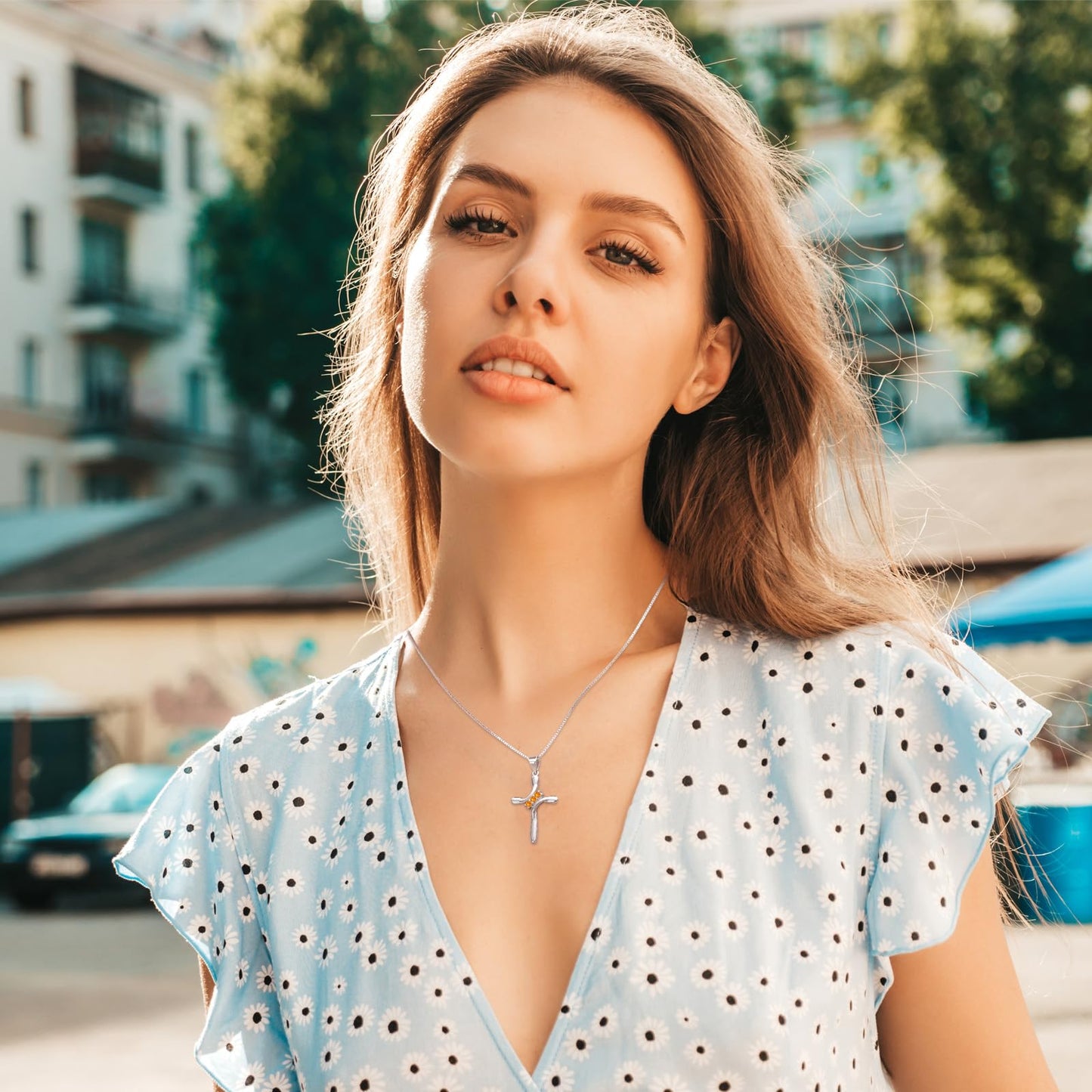 EVERU November Birthstone Necklace 925 Sterling Silver Birthstone Necklace,Silver Cross Pendant Ideal Jewelry Gift For Women