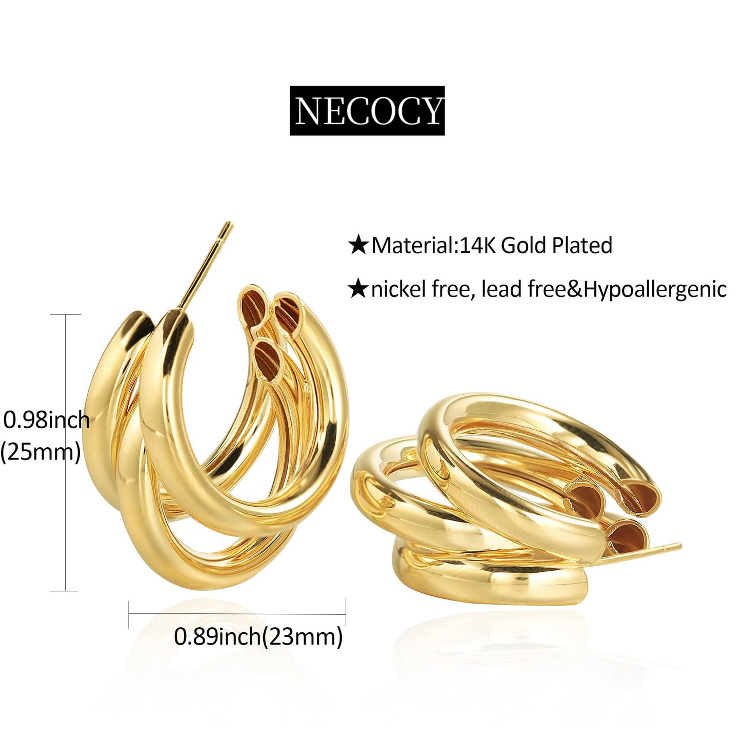 Necocy Twist Small Hoop Earrings for Women, 14k Gold Plated Twisted Hoop Earrings Chunky Gold Thick Small Twist Dainty Jewelry Gifts for Women