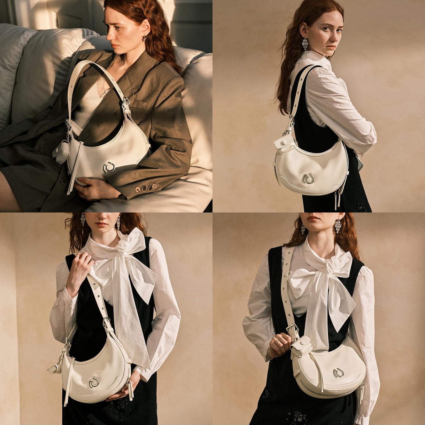 Cnoles Shoulder Bag For Women Cute Hobo Purses And Handbags Ladies Fashion Leather Crossbody Purse With Adjustable Strap White