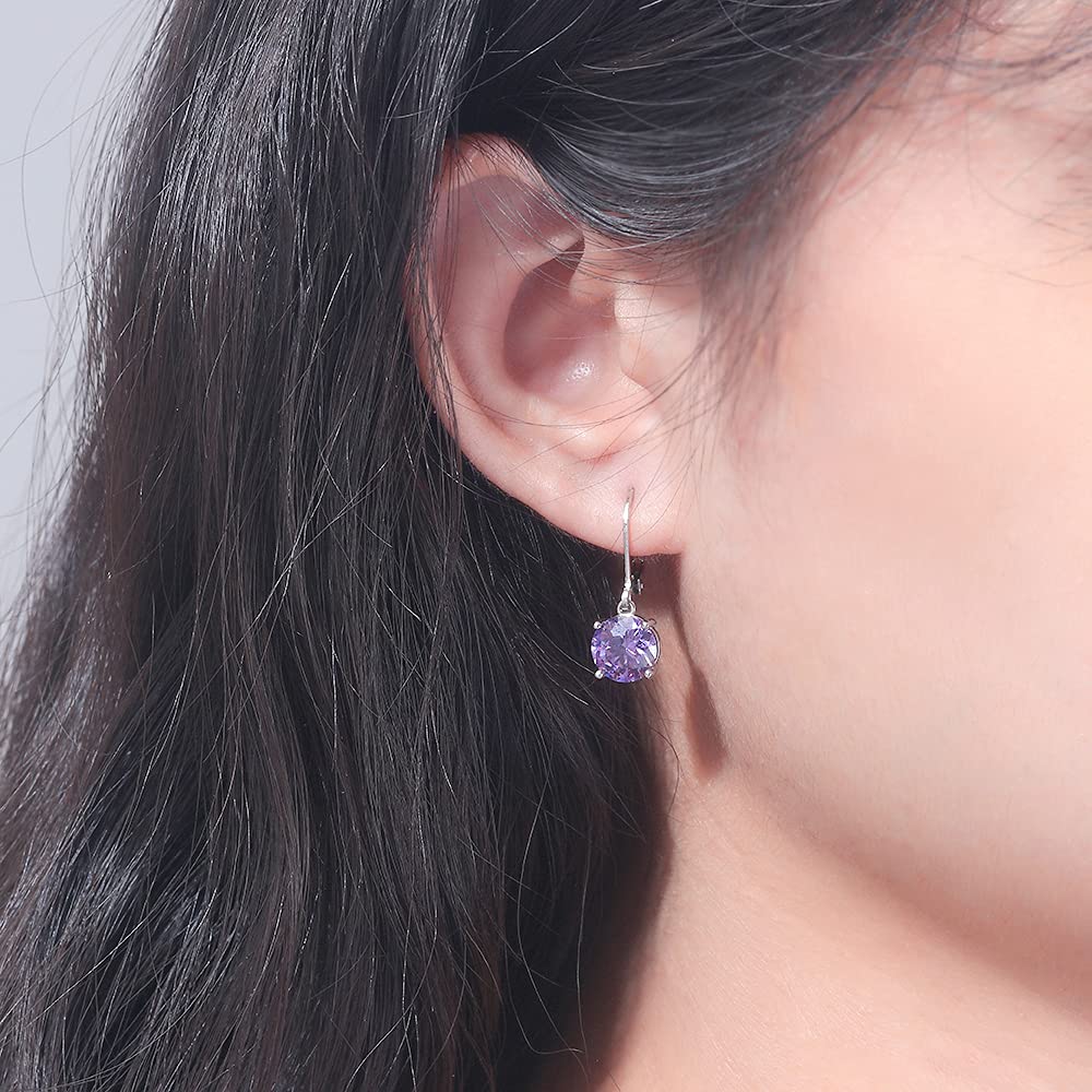 CiNily Leverback Dangle Earrings Created Purple Crystal Drop Earrings White Gold Plated Jewelry for Women 8 mm