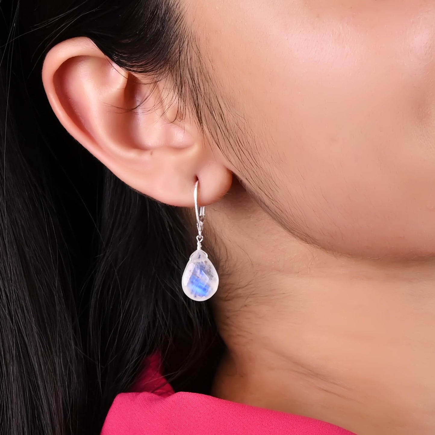 GemInspire Fluorite Teardrop Earrings for Women 925 Sterling Silver Leverback Lightweight Natural Crystal Dangle Minimal Drop Jewelry Gift for Mom Wife Girlfriend Everyday Wear