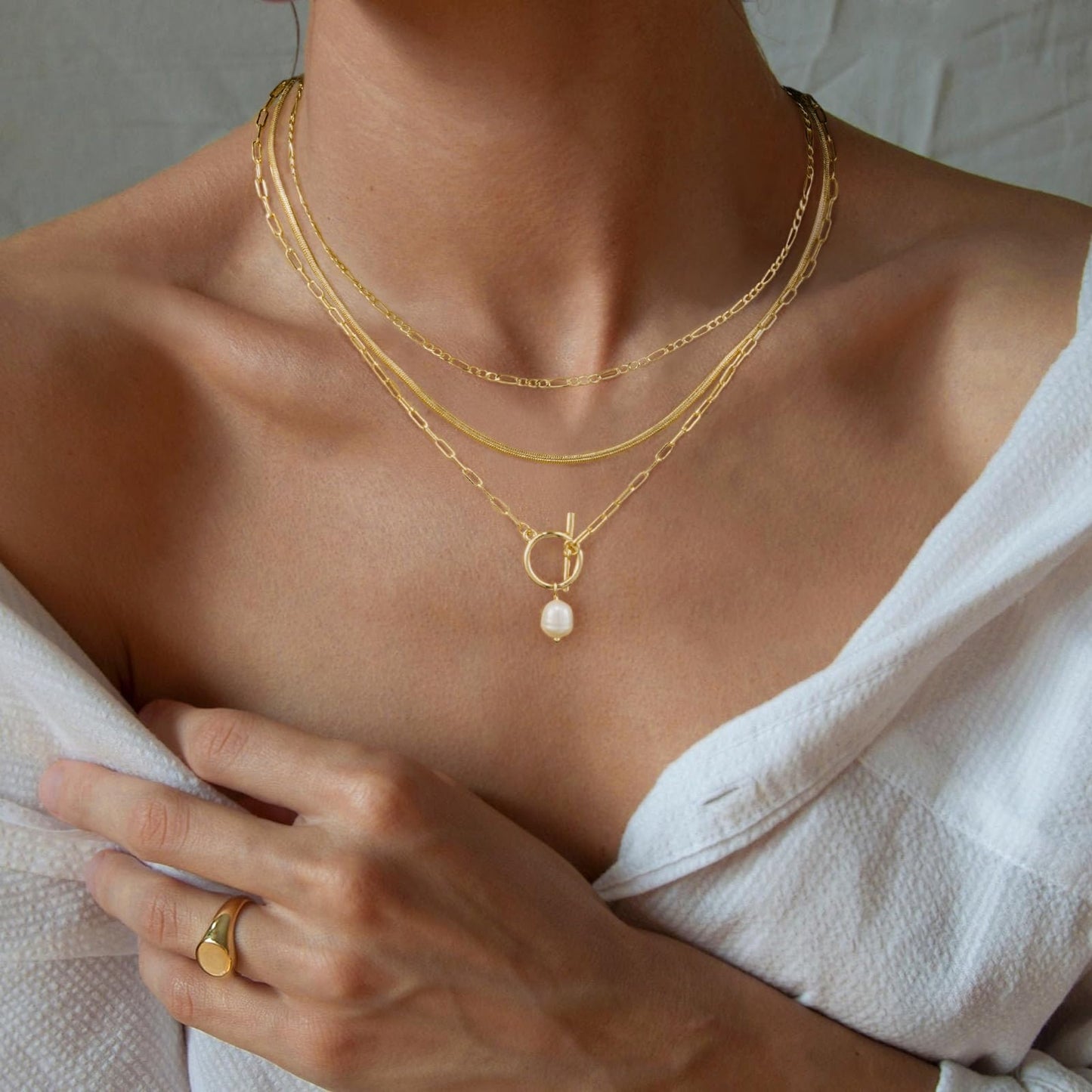 MFRYK Gold Necklaces Stack For Women,14K Gold Plated Simple Layered Choker Necklaces,Stackable Multilayer Gold Small Square Pendant Box Paperclip Chain Layered Necklaces Set Jewelry Gift for Women
