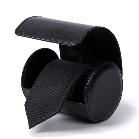 Tie Box for Men 's PU Ties case Necktie Organize Cylinder Leather Men’s Storage Portable Tie Roll for Travel Business Gifts (Black)