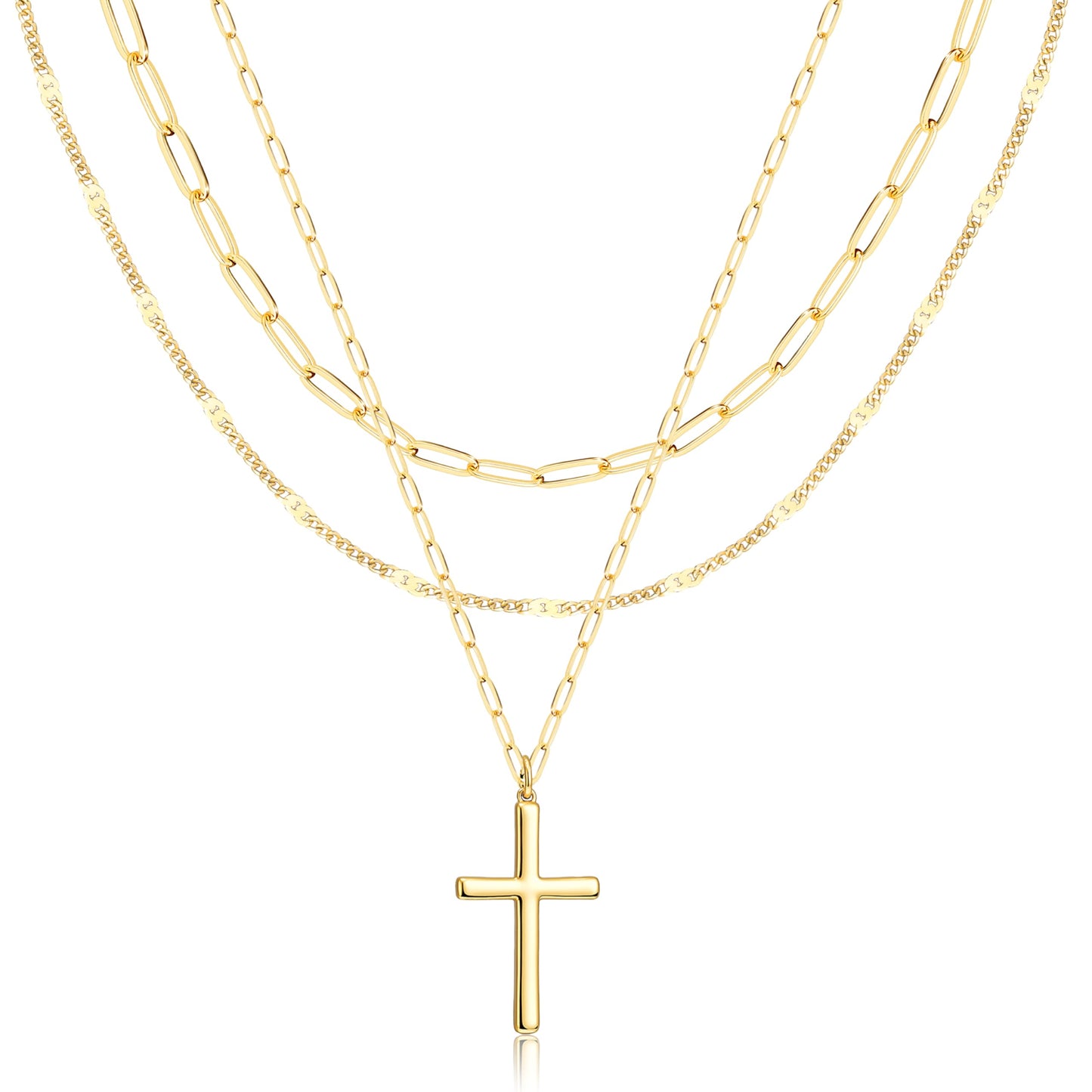 Layered Gold Cross Necklaces for Women,14k Gold Plated Dainty Stackable Choker Paperclip Necklaces for Women,Trendy Layering Thin Cross Pendant Chain Necklace Set Jewelry Gifts for Women