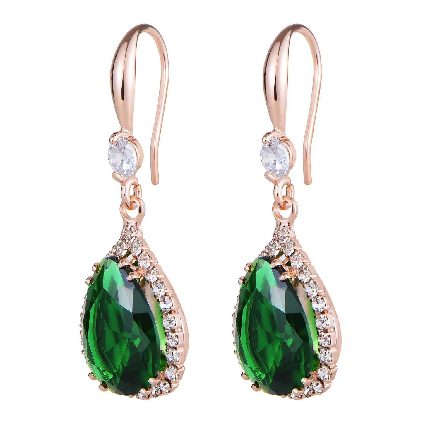 Linawe Emerald Lime Green Earrings for Women, Imitation Diamond Rhinestone Cubic Zirconia Crystal Dangle Earrings Rose Gold, Teardrop Birthstone Drop Earrings, Wedding Jewelry Set