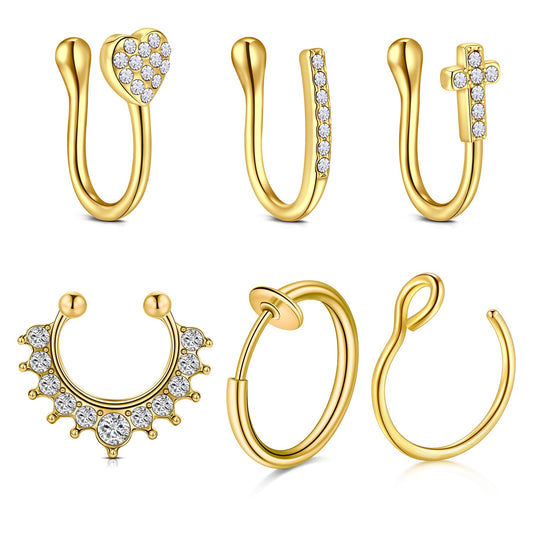 JFORYOU Fake Nose Ring Fake Septum Gold Clip on Nose Ring Hoop Faux Nose Piercing Spring No Pierced Non Piercing Faux Body Piercing Jewelry for Women Men