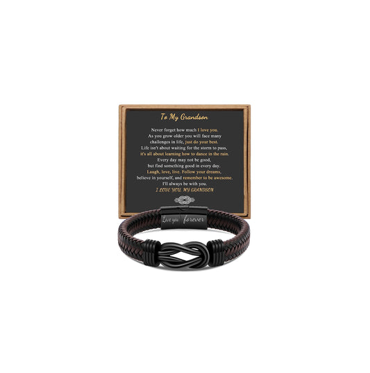 Gift for Men Infinity Bracelet for Men Dad Husband Boyfriend Son Grandson Brother Nephew Uncle Brown Braided Leather Forever Linked Together Stainless Steel Engraved with Love You Forever Jewelry
