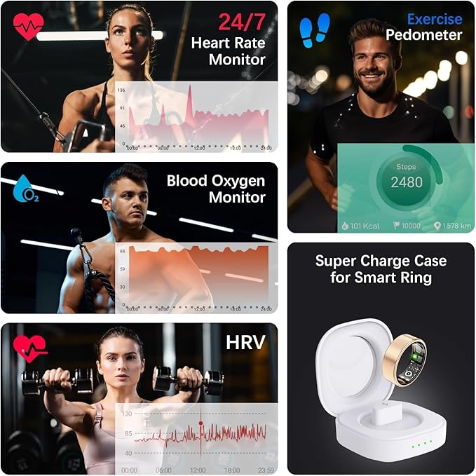 Health Tracker Ring, Smart Health Ring for Women Men with Heart Rate, Blood Oxygen, Sleep Monitor, Steps,Calories, No Subscription Fee, IP68 Waterproof Smart Ring for iPhone & Android (Rose Gold, 6#)