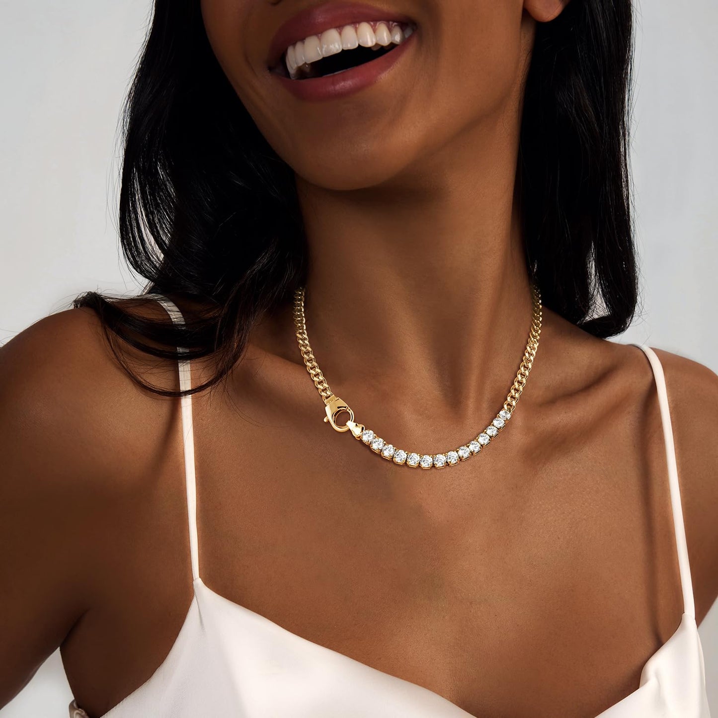 LULII Tennis Necklaces for Women 14K Gold Plated Chunky Cubic Zirconia Choker Cuban Link Chain for Women Jewelry Gifts