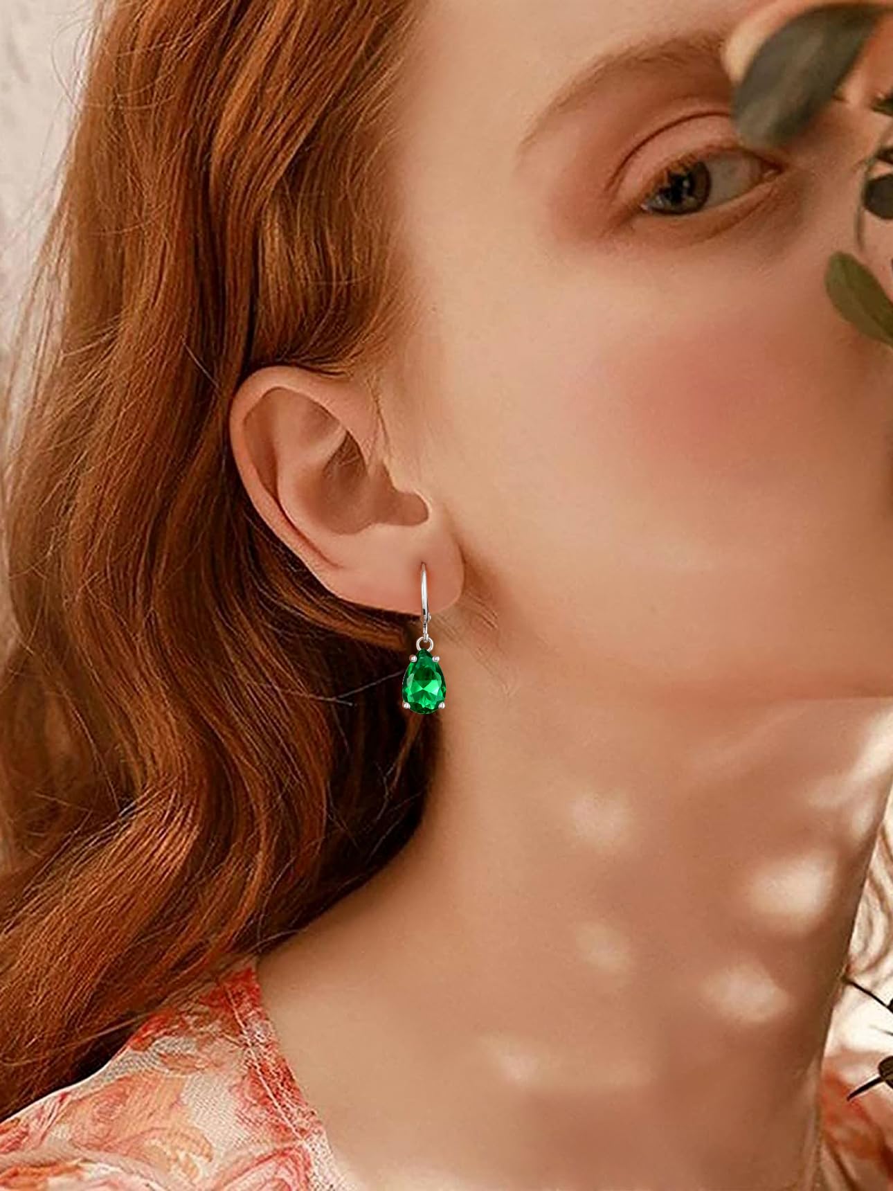 Bestyle Green Emerald Teardrop Earring with Hypoallergneic Silver Huggie Hoops - Shimmer May Birthstone Dangles Silver Earring for Women - Dainty Cute Earrings for Mom Wife Grandma